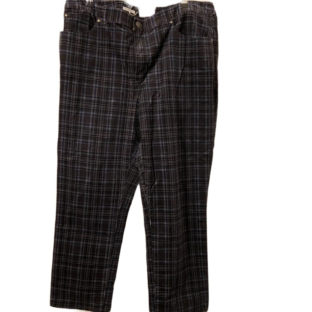 Charter Club Lexington Straight Blue Cotton Plaid Pull On Zip & Button Pants.